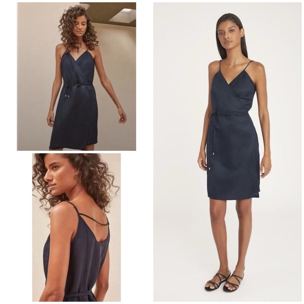 Cuyana Linen Navy Blue Wrap Sleeveless Cocktail Strappy Mini Dress M​​